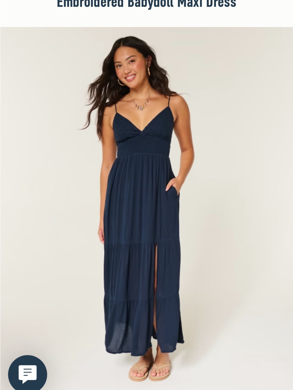 Embroidered Babydoll Maxi Dress - Navy - Hollister